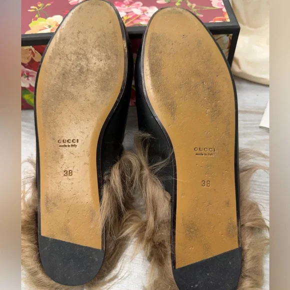 Gucci Black Leather Mules with Fur size 38. (7 1/2) - Picture 3 of 4